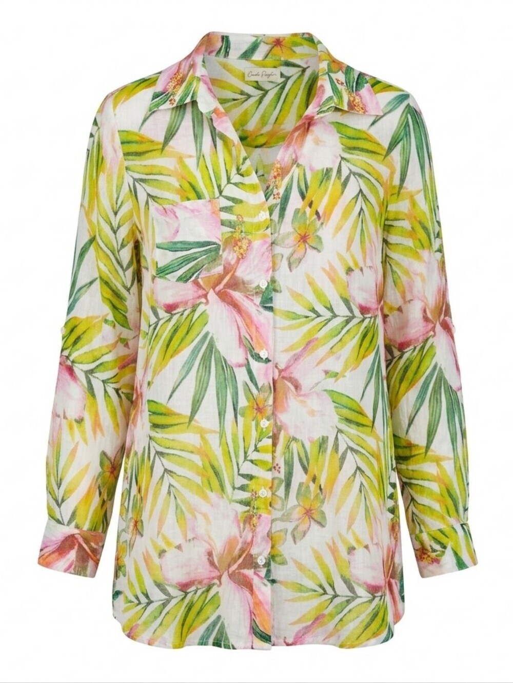 Tropical Floral Button Up Cover Up Large Sheer Resort Vacation Boho Blouse